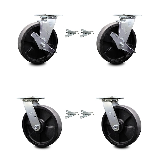 Service Caster 8 Inch Glass Filled Nylon Caster Set with Roller Bearings 4 Swivel Lock 2 Brake SCC-30CS820-GFNR-TLB-BSL-2-BSL-2 - main